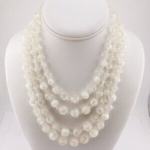 VINTAGE Four-strand clear and frosted clear plastic crackle bead necklace 1950s